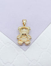 Load image into Gallery viewer, 18k Gold Filled Texture Engraved With Cz Stone Bear Pendant
