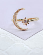 Load image into Gallery viewer, 18k Gold Filled Adjustable Star With Moon Ring
