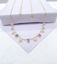 Load image into Gallery viewer, 18k Gold Filled Dainty Box Chain Choker With Colorful CZ and Flower Charms
