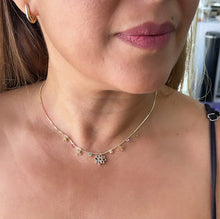 Load image into Gallery viewer, 18k Gold Filled Box Chain Choker: Colorful CZ Flower Charm
