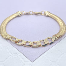 Load image into Gallery viewer, 18k Gold Filled Herringbone Necklace: Flat Curb Chain Centerpiece
