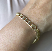 Load image into Gallery viewer, 18k Gold Filled Herringbone Necklace: Flat Curb Chain Centerpiece
