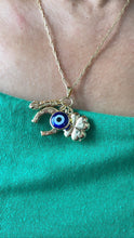 Load image into Gallery viewer, 18k Gold Filled Figa Hand Charm: Clover, Horseshoe, Evil Eye Pendant
