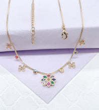 Load image into Gallery viewer, 18k Gold Filled Box Chain Choker: Colorful CZ Flower Charm

