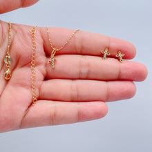 Load image into Gallery viewer, 18k Gold Filled Colorful Dainty Cross Charm &amp; Earrings, Birthday Gift, Jewlery For Her, Faith Jewelry
