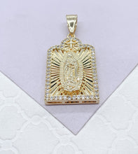 Load image into Gallery viewer, 18k Gold Filled Guadalupe Medallion Charm with CZ Stones
