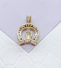 Load image into Gallery viewer, 18k Gold Filled Saint Jude Charm Colorful Baguette and Round CZ Charm
