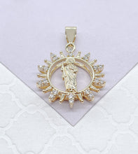Load image into Gallery viewer, 18k Colorful St Jude Pendant Crowned with Multi-Color and White CZ Stones
