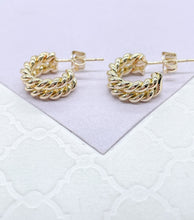 Load image into Gallery viewer, 18k Gold Filled Double Dainty Row Twisted Pushback Open Hoop Earring C-Hoop
