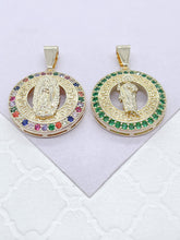 Load image into Gallery viewer, 18k Gold Filled Guadalupe &amp; Saint Jude Medallion Charm with CZ Stone
