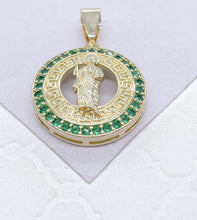 Load image into Gallery viewer, 18k Gold Filled Guadalupe &amp; Saint Jude Medallion Charm with CZ Stone
