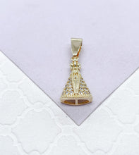 Load image into Gallery viewer, 18k Gold Filled Santa Caridad Mini Pendant Crowned With Pave CZ
