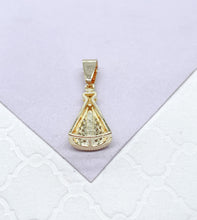 Load image into Gallery viewer, 18k Gold Filled Santa Caridad Mini Pendant Crowned With Pave CZ
