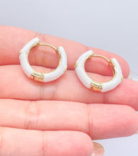 Load image into Gallery viewer, 18k Gold Filled, Colorful Huggie Hoops With Engraved Stones Available in 8 Colors
