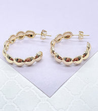 Load image into Gallery viewer, 18k Gold Filled Flat Beaded Smooth Open Hoop Earring
