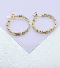 Load image into Gallery viewer, 18k Gold Filled Dual Rowed Textured/Beaded Open Hoops

