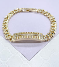 Load image into Gallery viewer, 7mm 18k Gold Filled Unisex ID Cuban Link Bracelet with Engraved Edge Pattern
