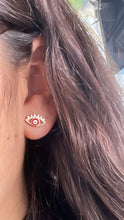 Load image into Gallery viewer, 18k Gold Filled Evil Eye Studs Crowned With Stones and Mini Lashes
