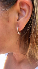 Load image into Gallery viewer, 18k Gold Filled Double Rowed Hoop Earring With Pearl and CZ &amp; Plain Smooth Rows

