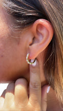 Load image into Gallery viewer, 18k Gold Filled Double Rowed Hoop Earring With Pearl and CZ &amp; Plain Smooth Rows
