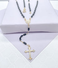 Load image into Gallery viewer, 18k Gold Filled Oval Beaded Rosary with Dual San Benito &amp; Crucifix Charm
