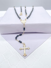 Load image into Gallery viewer, 18k Gold Filled Oval Beaded Rosary with Dual San Benito &amp; Crucifix Charm
