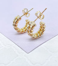 Load image into Gallery viewer, 18k Gold Filled Double Dainty Row Twisted Pushback Open Hoop Earring C-Hoop
