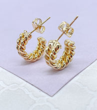 Load image into Gallery viewer, 18k Gold Filled Double Dainty Row Twisted Pushback Open Hoop Earring C-Hoop
