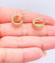 Load image into Gallery viewer, 18k Gold Filled Double Dainty Row Twisted Pushback Open Hoop Earring C-Hoop

