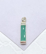 Load image into Gallery viewer, 18k Gold Filled Light Emerald Green Baguette Cut Bar Pendant

