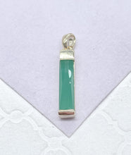 Load image into Gallery viewer, 18k Gold Filled Light Emerald Green Baguette Cut Bar Pendant
