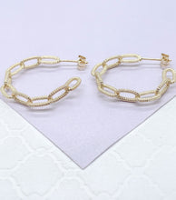 Load image into Gallery viewer, 18k Gold Filled Rough Textured Paper Clip Open Hoop Earring
