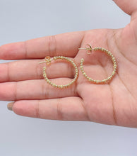 Load image into Gallery viewer, 18k Gold Filled Dual Rowed Textured/Beaded Open Hoops
