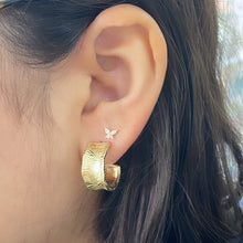 Load image into Gallery viewer, 18k Gold Filled Wide Tree Trunk Patterned Open Hoop Earrings
