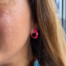 Load image into Gallery viewer, 18k Gold Filled, Colorful Huggie Hoops With Engraved Stones Available in 8 Colors
