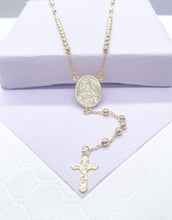 Load image into Gallery viewer, 18k Gold Filled Beaded Rosary Chain With Rosary with St Jude Medallion Charm and Crucifix
