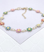 Load image into Gallery viewer, 18k Gold Filled Enamel Flower Bracelet: Colorful Summer Jewelry

