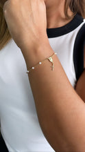Load image into Gallery viewer, 18k Dainty Gold Filled Beaded Pearl Satellite Rosary Bracelet with Virgin Mary and Crucifix Charm
