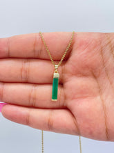 Load image into Gallery viewer, 18k Gold Filled Light Emerald Green Baguette Cut Bar Pendant
