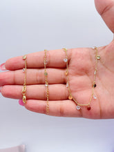 Load image into Gallery viewer, 18k Gold Filled Dainty Curb Link Choker Set With Small CZ Flat Beaded Charms Dangling, For Her, Summer Jewlery, Bridal Jewlery
