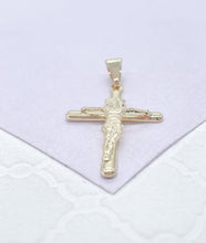 Load image into Gallery viewer, 18k Gold Filled Smooth Crucifix with Elevated Engraved Jesus, Religious Jewlery, Christian Jewlery
