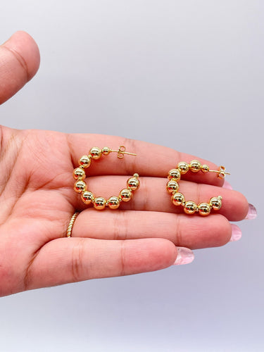 18k Gold Filled 6mm Ball Beaded Hoop Earring Available Small Medium Size, Statement Earrings, Minimalist Jewlery, Dainty Hoops