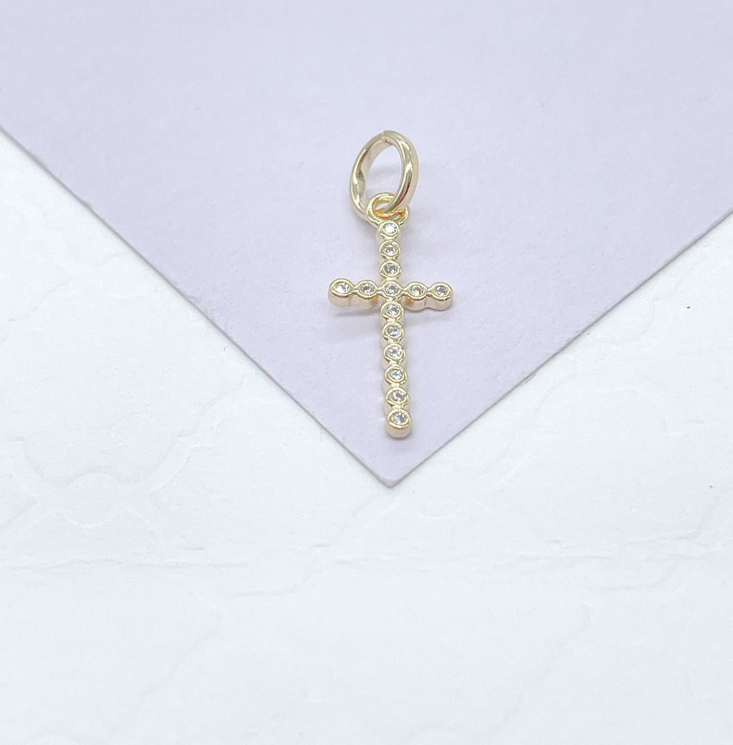 18k Gold Filled Beveled Cross Pendant Charm with Ultra Tiny CZ Stones