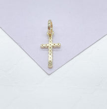 Load image into Gallery viewer, 18k Gold Filled Beveled Cross Pendant Charm with Ultra Tiny CZ Stones
