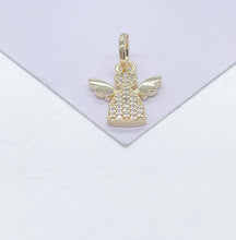 Load image into Gallery viewer, 18k Gold Filled Tiny Pave Angel Pendant with Plain Wings, For Her, Religious Wear, Faith Pendant
