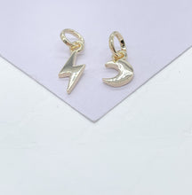 Load image into Gallery viewer, 18k Gold Filled Plain Dainty Crescent Moon and Lightning Bolt Pendants
