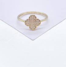 Load image into Gallery viewer, 18k Goldfilled Pave Four Leaf Clover Ring , Wedding Gift, For her , Gift Idea, Dainty Ring, Minimalist Jewlery, Statement Piece
