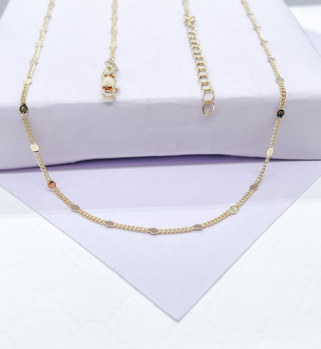 18k Gold Filled Flat Fancy Sequin Satellite Curb Chain Necklace, For Wholesale, Gift Ideas, Dainty Jewlery, Layering Necklace,