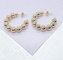 Load image into Gallery viewer, 18k Gold Filled Beaded Hoop Earrings: 6mm Ball, Small/Medium
