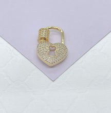 Load image into Gallery viewer, Unique 18k Gold Filled Heart Shape Carabiner Lock Clasp Featuring Plain and Pave Zirconia Style
